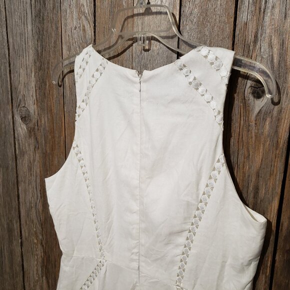 Ann Taylor 10P Sheath Dress White Linen Lace Trim Sleeveless Womens Knee Length - Picture 6 of 8